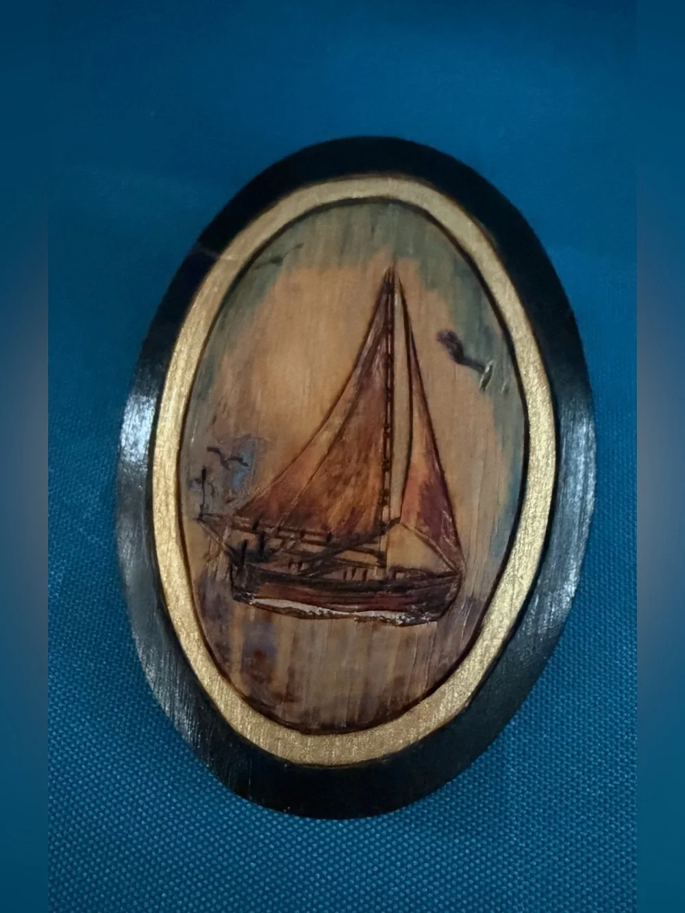 Maritime wooden brooch